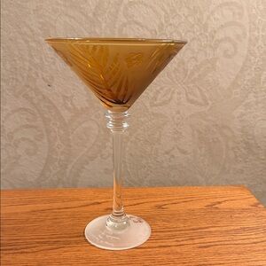 Vintage Michael Weems for Tommy Bahama Amber Martini Glass 2003 Signed